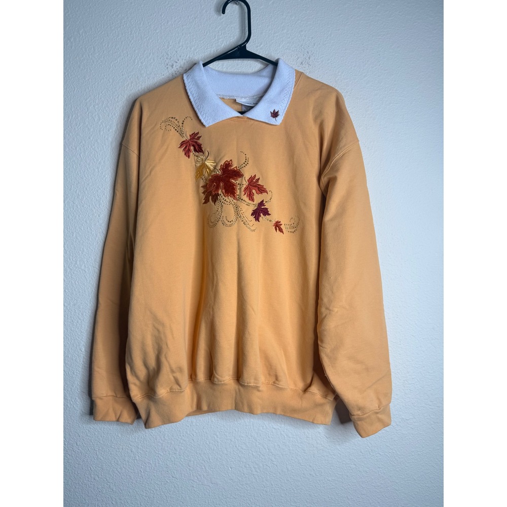Country Store Vintage Maple Leaf Sweatshirt Double Collar Cottagecore Orange 2X